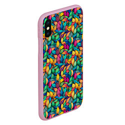 Чехол iPhone XS Max матовый Разноцветные листья рисунок паттерн, цвет: 3D-розовый — фото 2