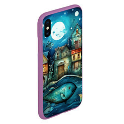 Чехол iPhone XS Max матовый Сказочные рыбовы в стиле фолк-арт», цвет: 3D-фиолетовый — фото 2