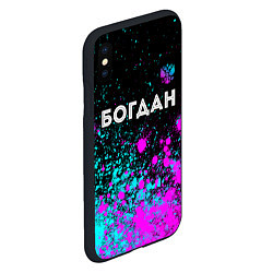 Чехол iPhone XS Max матовый Богдан и неоновый герб России: символ сверху, цвет: 3D-черный — фото 2