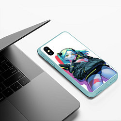 Чехол iPhone XS Max матовый Ребекка cyberpunk, цвет: 3D-мятный — фото 2