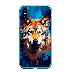 Чехол iPhone XS Max матовый Волк - индеец, цвет: 3D-мятный