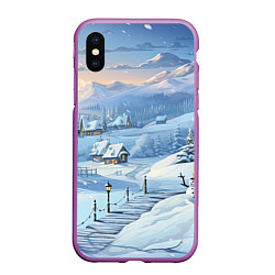 Чехол iPhone XS Max матовый Новогодний дворик со снеговиком, цвет: 3D-фиолетовый