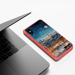 Чехол iPhone XS Max матовый Ночной новогодний город, цвет: 3D-красный — фото 2