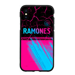Чехол iPhone XS Max матовый Ramones - neon gradient посередине, цвет: 3D-черный