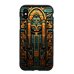 Чехол iPhone XS Max матовый Орнамент в египетском стиле, бюст Нефертити, цвет: 3D-черный