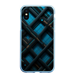 Чехол iPhone XS Max матовый Тёмно-синяя диагональная клетка, цвет: 3D-голубой
