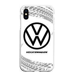 Чехол iPhone XS Max матовый Volkswagen speed на светлом фоне со следами шин, цвет: 3D-белый