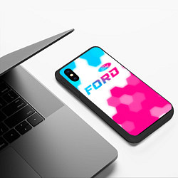 Чехол iPhone XS Max матовый Ford neon gradient style посередине, цвет: 3D-черный — фото 2