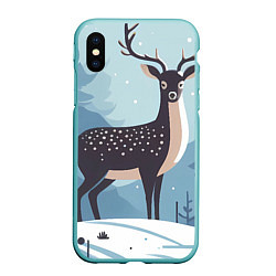 Чехол iPhone XS Max матовый Зимняя сказка олень в лесу, цвет: 3D-мятный