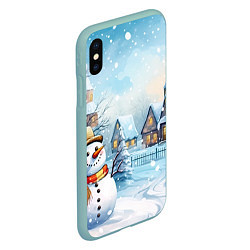 Чехол iPhone XS Max матовый Новогодний городок и снеговики, цвет: 3D-мятный — фото 2