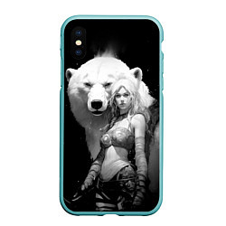 Чехол iPhone XS Max матовый Блондинка с большим белым медведем, цвет: 3D-мятный