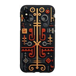 Чехол iPhone XS Max матовый Абстрактный паттерн в славянском стиле на тёмном ф, цвет: 3D-черный