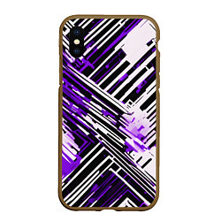 Чехол iPhone XS Max матовый Киберпанк линии белые и фиолетовые, цвет: 3D-коричневый