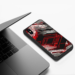 Чехол iPhone XS Max матовый Киберпанк линии белые и красные, цвет: 3D-черный — фото 2