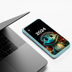Чехол iPhone XS Max матовый Дракон символ года 2024, цвет: 3D-мятный — фото 2