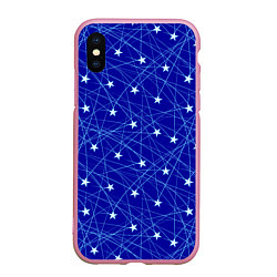 Чехол iPhone XS Max матовый Звездопад на синем, цвет: 3D-розовый