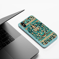 Чехол iPhone XS Max матовый Абстрактный паттерн в ацтекском стиле, цвет: 3D-мятный — фото 2