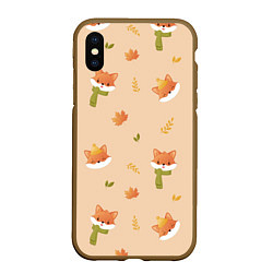 Чехол iPhone XS Max матовый Лисички с листьями, цвет: 3D-коричневый