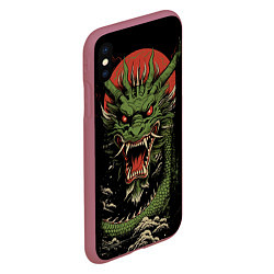 Чехол iPhone XS Max матовый Зеленый дракон с открытой пастью, цвет: 3D-малиновый — фото 2