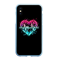 Чехол iPhone XS Max матовый Разбитое сердце с линией пульса со свечением, цвет: 3D-голубой