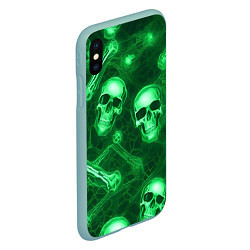 Чехол iPhone XS Max матовый Зелёные черепа и кости, цвет: 3D-мятный — фото 2