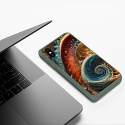 Чехол iPhone XS Max матовый Текстура спираль из кристалов, цвет: 3D-темно-зеленый — фото 2