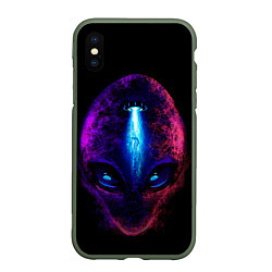Чехол iPhone XS Max матовый UFO alien head, цвет: 3D-темно-зеленый