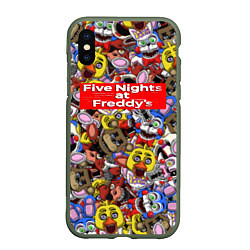 Чехол iPhone XS Max матовый Five Nights at Freddys все персонажы хоррора, цвет: 3D-темно-зеленый