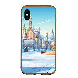 Чехол iPhone XS Max матовый Новогодний городской пейзаж, цвет: 3D-коричневый