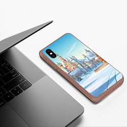 Чехол iPhone XS Max матовый Новогодний городской пейзаж, цвет: 3D-коричневый — фото 2