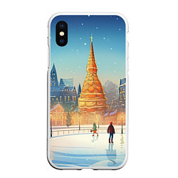 Чехол iPhone XS Max матовый Новогодняя елка на площади, цвет: 3D-белый