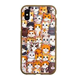 Чехол iPhone XS Max матовый Очень много котиков, цвет: 3D-коричневый