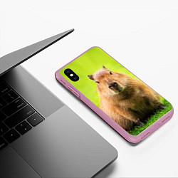 Чехол iPhone XS Max матовый Capybara on green grass, цвет: 3D-розовый — фото 2