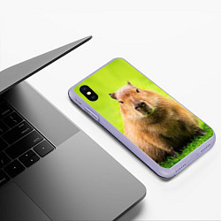 Чехол iPhone XS Max матовый Capybara on green grass, цвет: 3D-светло-сиреневый — фото 2