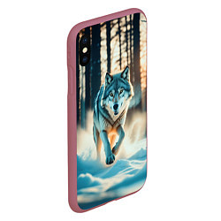 Чехол iPhone XS Max матовый Волк в темном лесу, цвет: 3D-малиновый — фото 2