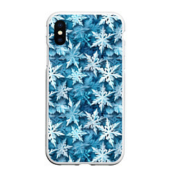 Чехол iPhone XS Max матовый New Years pattern with snowflakes, цвет: 3D-белый