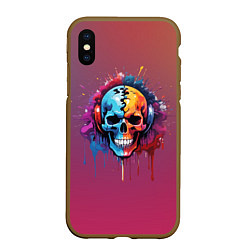 Чехол iPhone XS Max матовый Череп Dj в наушниках и брызги краски, цвет: 3D-коричневый