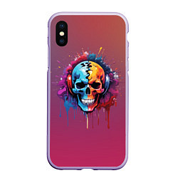 Чехол iPhone XS Max матовый Череп Dj в наушниках и брызги краски, цвет: 3D-светло-сиреневый