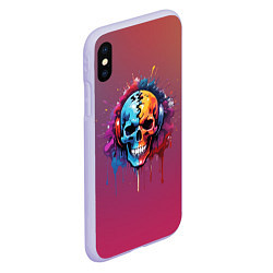 Чехол iPhone XS Max матовый Череп Dj в наушниках и брызги краски, цвет: 3D-светло-сиреневый — фото 2