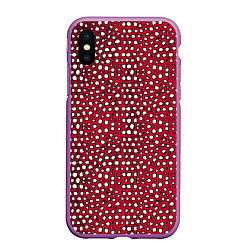 Чехол iPhone XS Max матовый Белые пузырьки на красном фоне, цвет: 3D-фиолетовый
