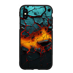Чехол iPhone XS Max матовый Разлом неоновых плит, цвет: 3D-черный