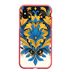 Чехол iPhone XS Max матовый Желто-синий букет, цвет: 3D-красный
