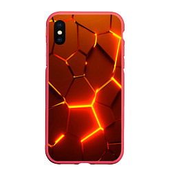 Чехол iPhone XS Max матовый Плиты абстрактные огненные, цвет: 3D-красный