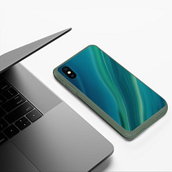 Чехол iPhone XS Max матовый Сине-зелёная жидкая текстура - нейросеть, цвет: 3D-темно-зеленый — фото 2