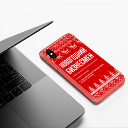 Чехол iPhone XS Max матовый Новогодний бизнесмен: свитер с оленями, цвет: 3D-красный — фото 2