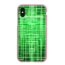 Чехол iPhone XS Max матовый Зелёные неоновые полосы киберпанк, цвет: 3D-розовый