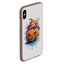 Чехол iPhone XS Max матовый Хэллоуинская тыква в красках, цвет: 3D-коричневый — фото 2
