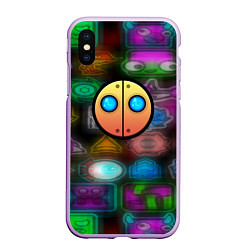 Чехол iPhone XS Max матовый Geometry dash stiker, цвет: 3D-сиреневый