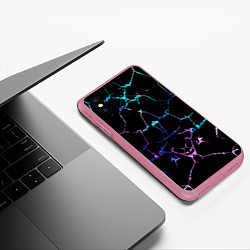 Чехол iPhone XS Max матовый Неоновые трещины узоры, цвет: 3D-малиновый — фото 2