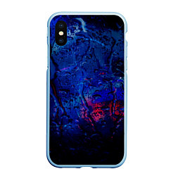 Чехол iPhone XS Max матовый Капли воды на стекле, цвет: 3D-голубой